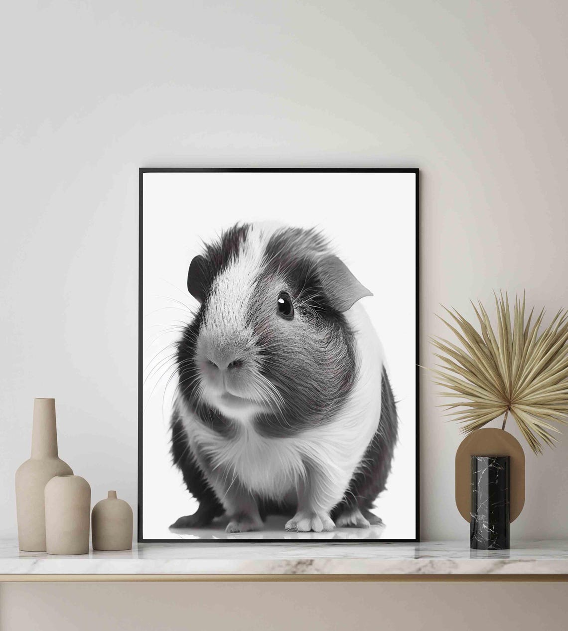 Guinea Pig Black and White Cute Small Pet Close Up Portrait Poster - Image 4