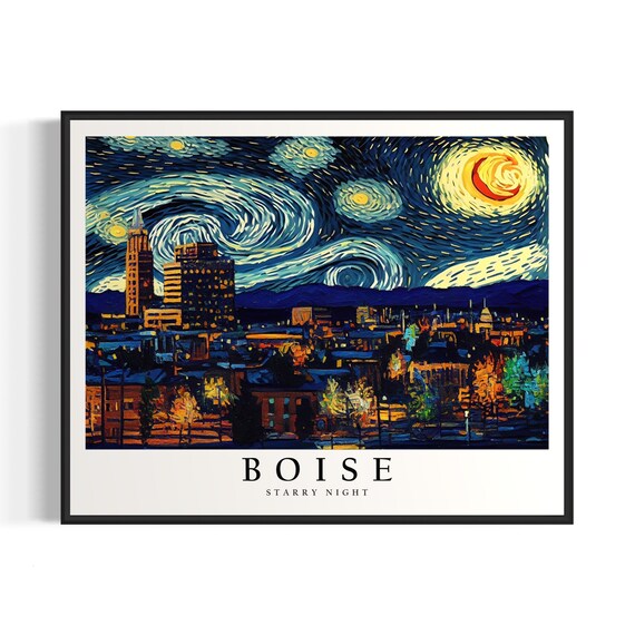 Boise Idaho Downtown Skyline Van Gogh Starry Night City Poster