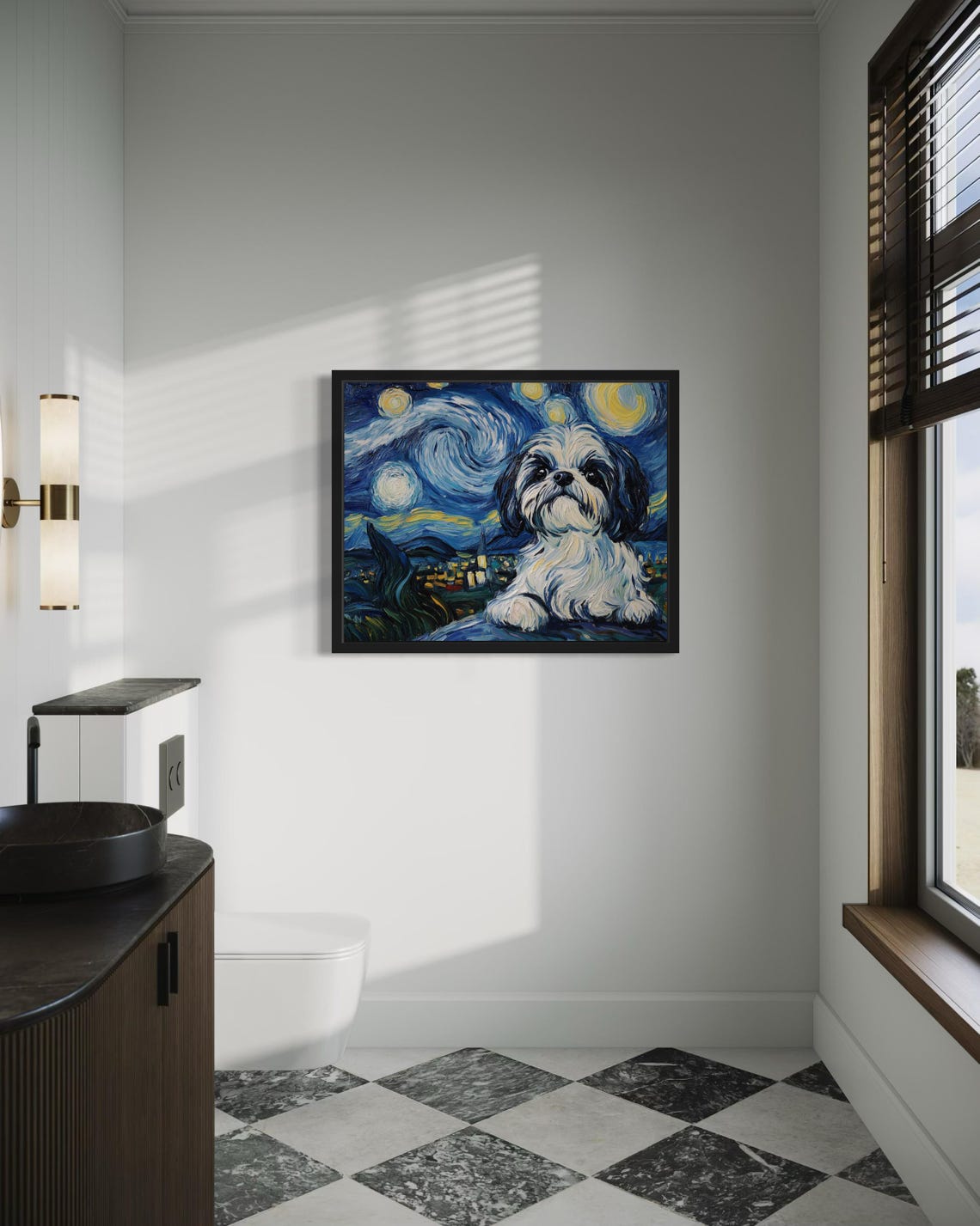 Adorable Shih Tzu Dog Portrait in Van Gogh Starry Night Style Poster - Image 4