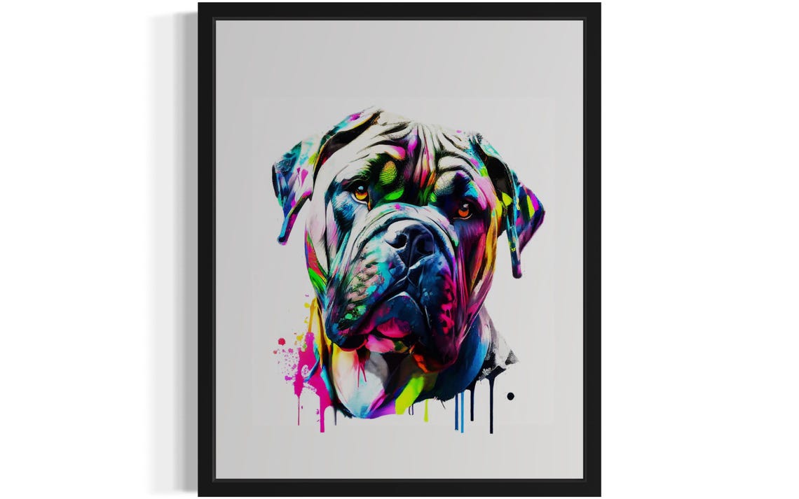 Cane Corso Rainbow Watercolor Portrait Splash Ink Art Poster