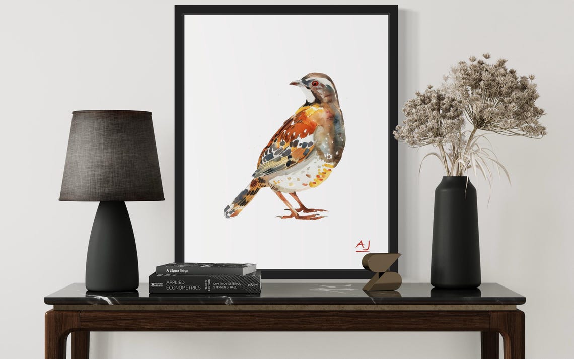 Partridge in Profile with Speckled Plumage Watercolor Bird Poster - Image 2