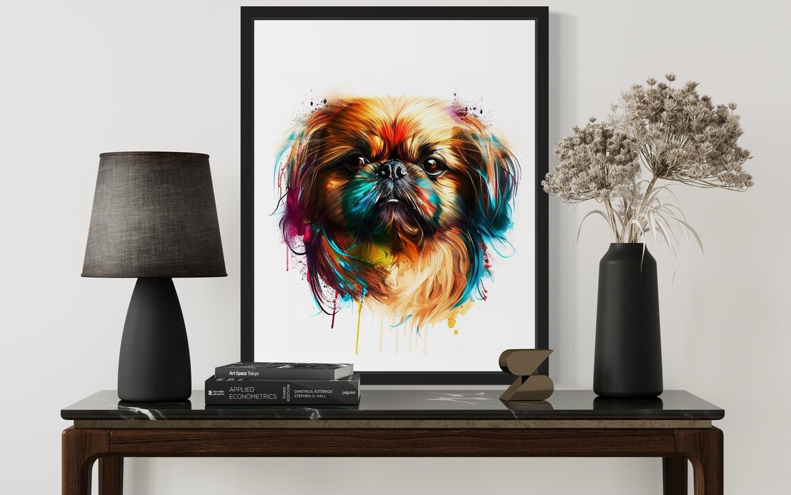 Pekingese Dog Flowing Coat Colorful Watercolor Portrait Poster - Image 3
