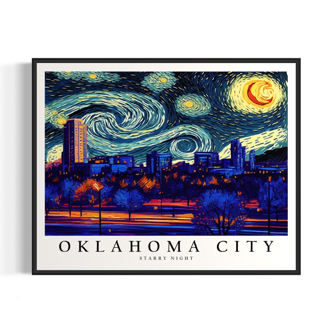 Oklahoma City Starry Night Skyline Downtown Night Glow City Art Poster