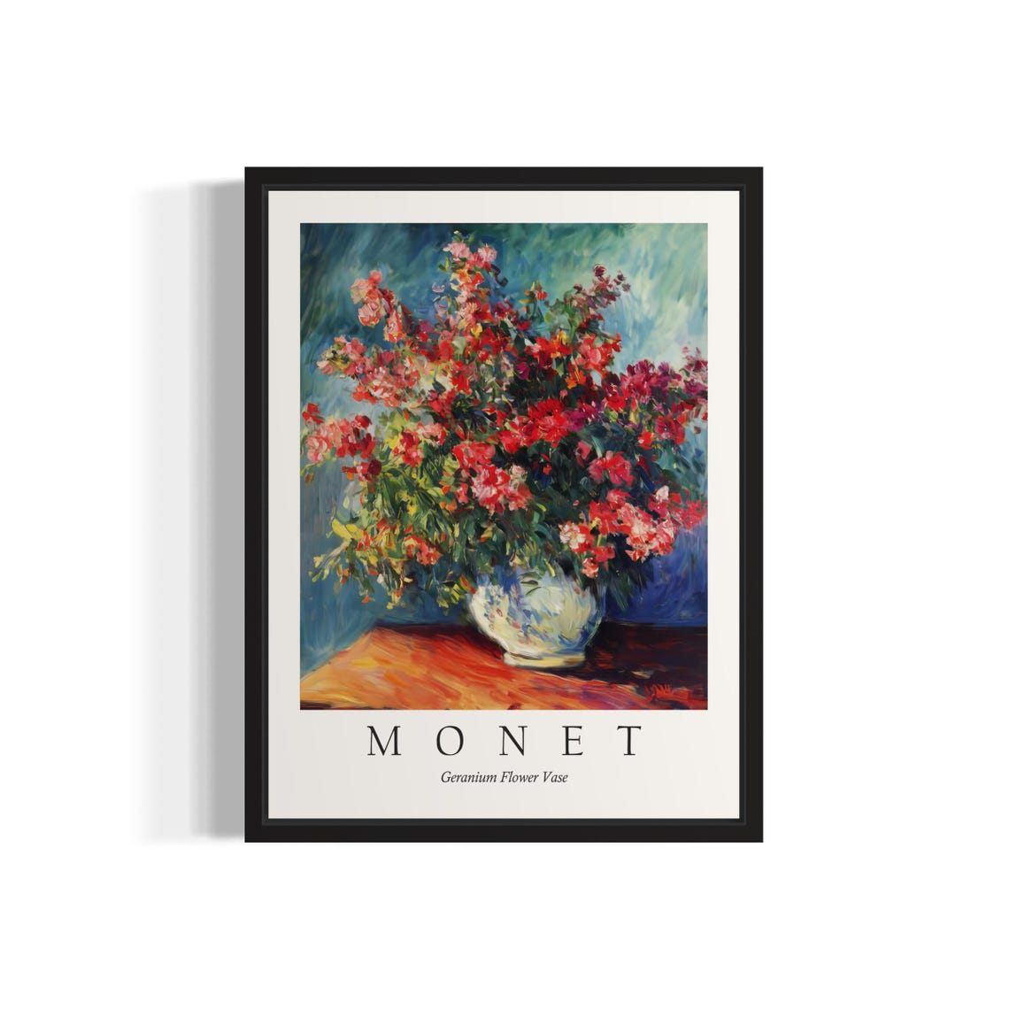 Red Geranium Bouquet in a Vase Monet Style Vibrant Floral Poster