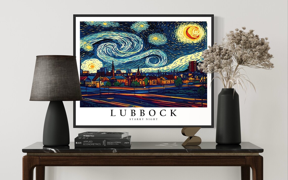 Lubbock Texas Downtown Skyline Van Gogh Starry Night City Poster - Image 2