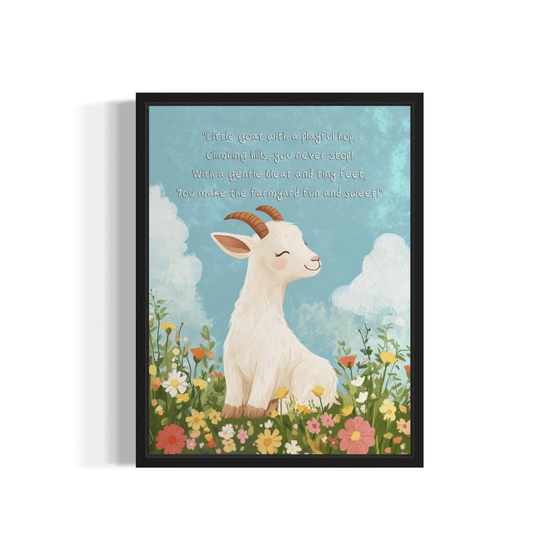 Playful Baby Goat with Its Farmyard Poem Nursery Wall Poster