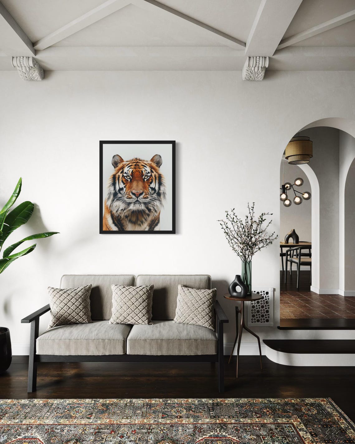 Majestic Tiger Portrait in Styled Room Wildlife Photo Poster - Image 3