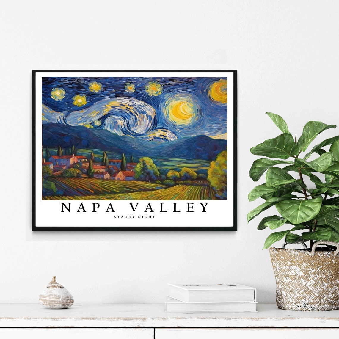 Napa Valley Starry Night Vineyard Village Rolling Hills Poster - Image 2