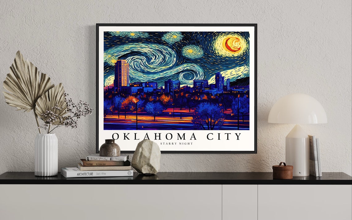 Oklahoma City Starry Night Skyline Downtown Night Glow City Art Poster - Image 2