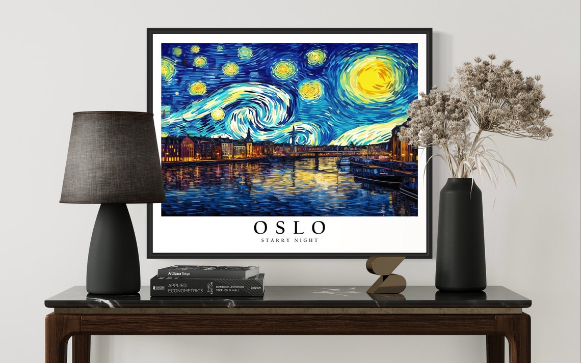Oslo Starry Night Van Gogh Style Harbor Cityscape Art Poster - Image 3