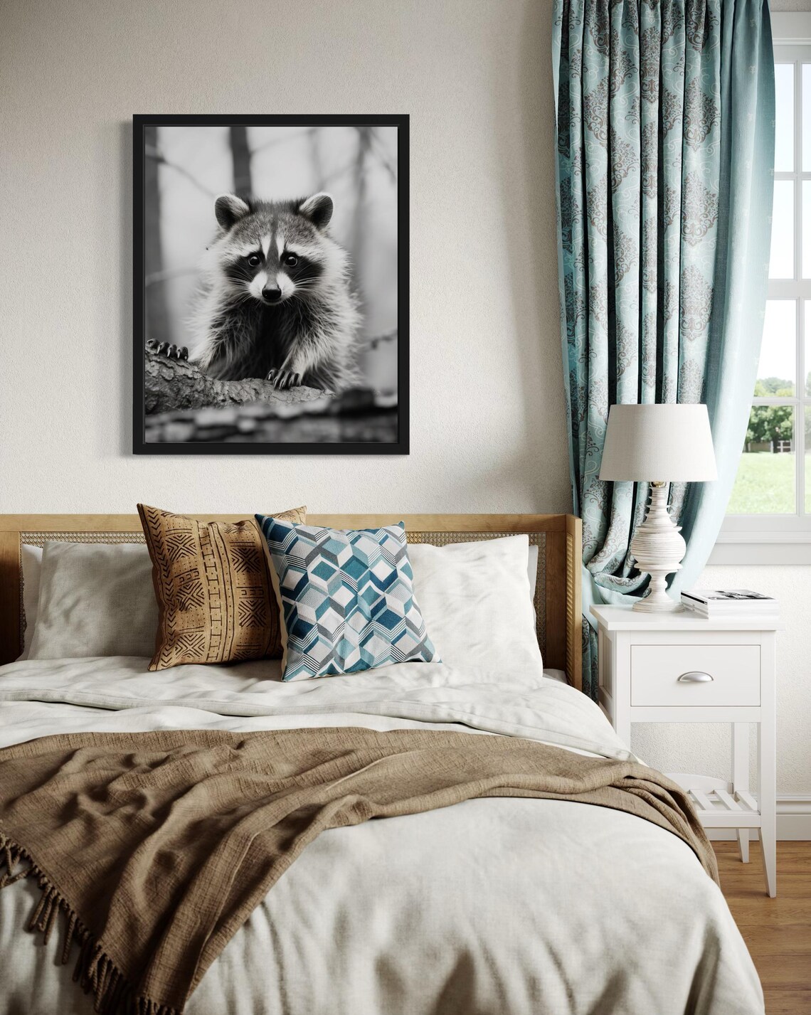 Raccoon Climbing a Branch Black and White Wildlife Fine Art Decor Poster - Image 4
