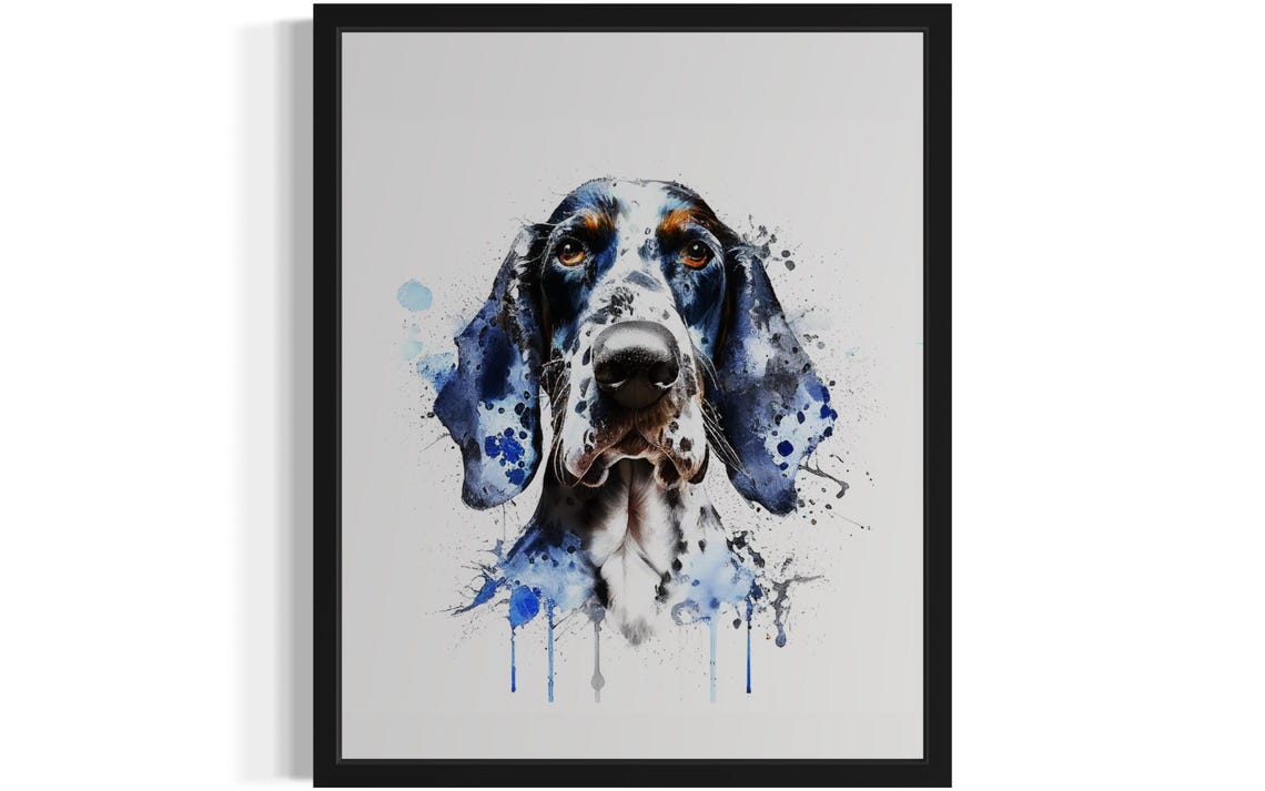 Bluetick Coonhound Blue Watercolor Splash Portrait Dog Poster