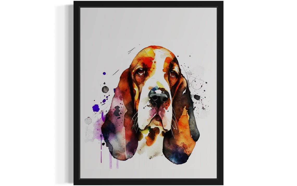 Basset Hound Dog Warm Watercolor Splash Portrait Decor Poster