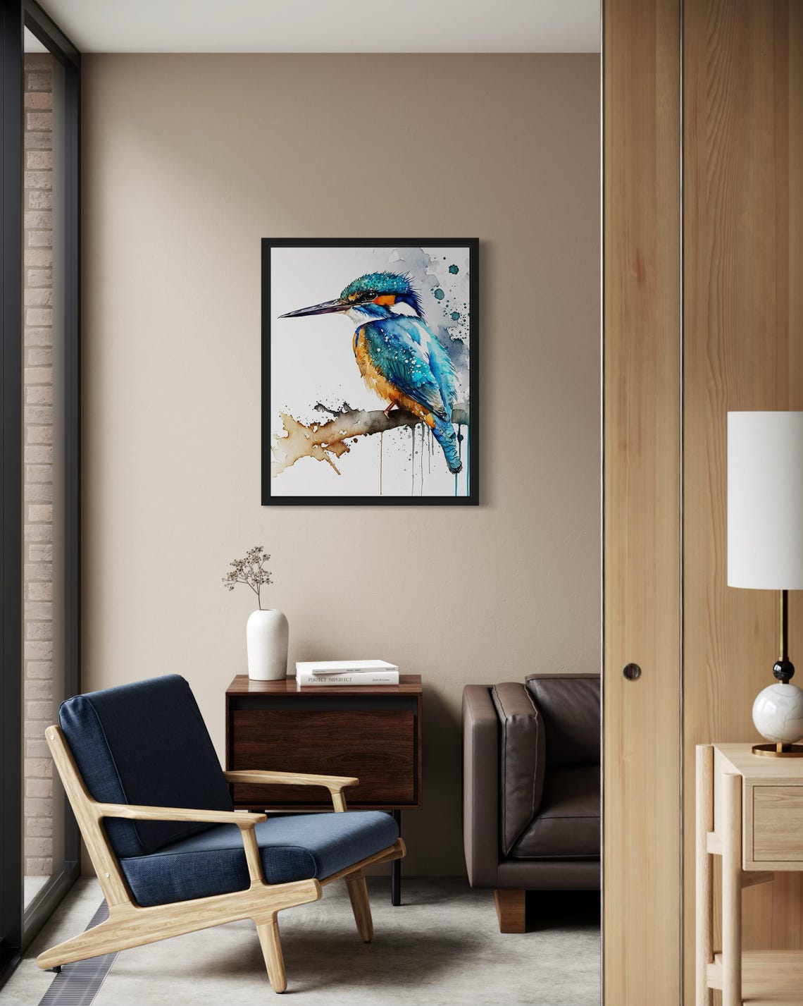 Kingfisher Watercolor Portrait In Blue And Orange Tones Poster - Image 2