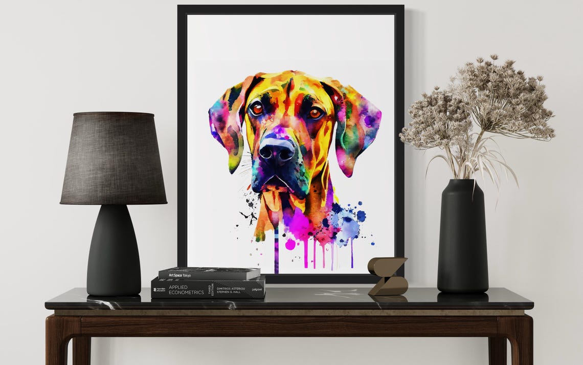 Rhodesian Ridgeback Rainbow Watercolor Splash Portrait Poster - Image 3