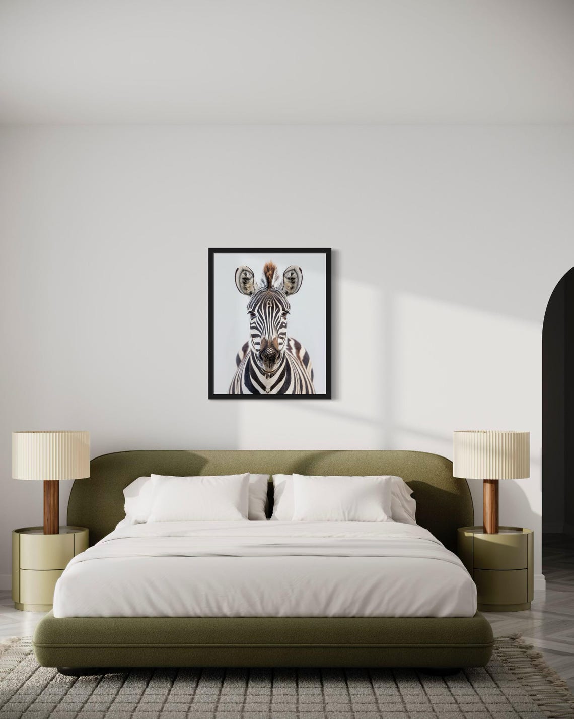 Curious Zebra Face Close-Up on Soft Gray Background Photo Poster - Image 4