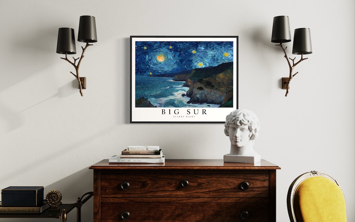 Big Sur California Starry Night Ocean Cliffs Moonlit Coast View Art Poster - Image 4