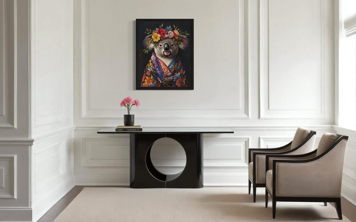 Koala Wearing Flower Crown and Floral Kimono Fine Art Decor Poster - Image 3