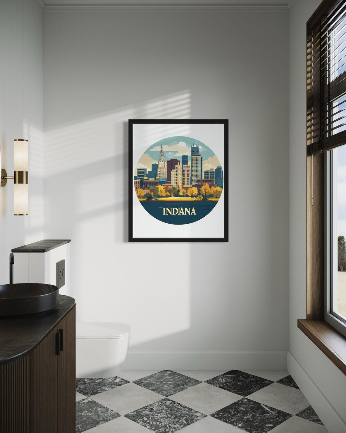 Indiana Downtown Skyline Circle Autumn Trees Riverbank Poster - Image 4
