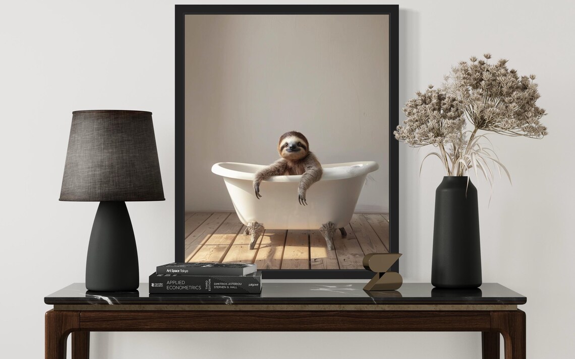 Sloth Lounging with Arms Over a Small White Tub Photo Poster - Image 2