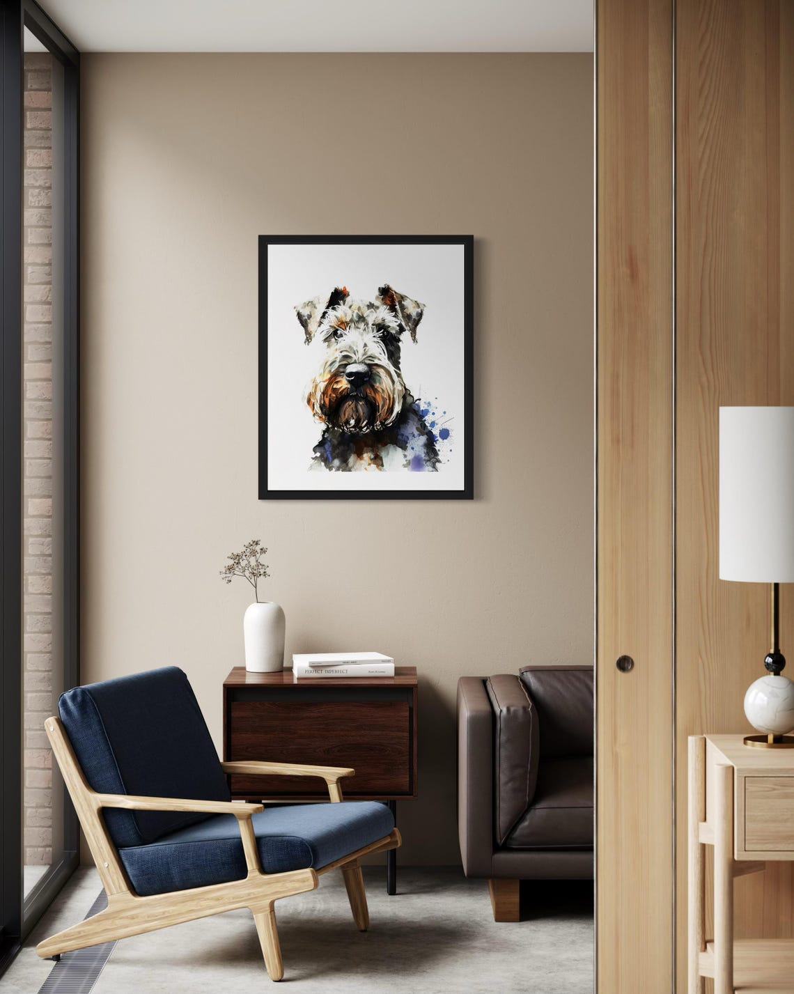 Bearded Terrier Dog Rustic Watercolor Splash Portrait Poster - Image 2