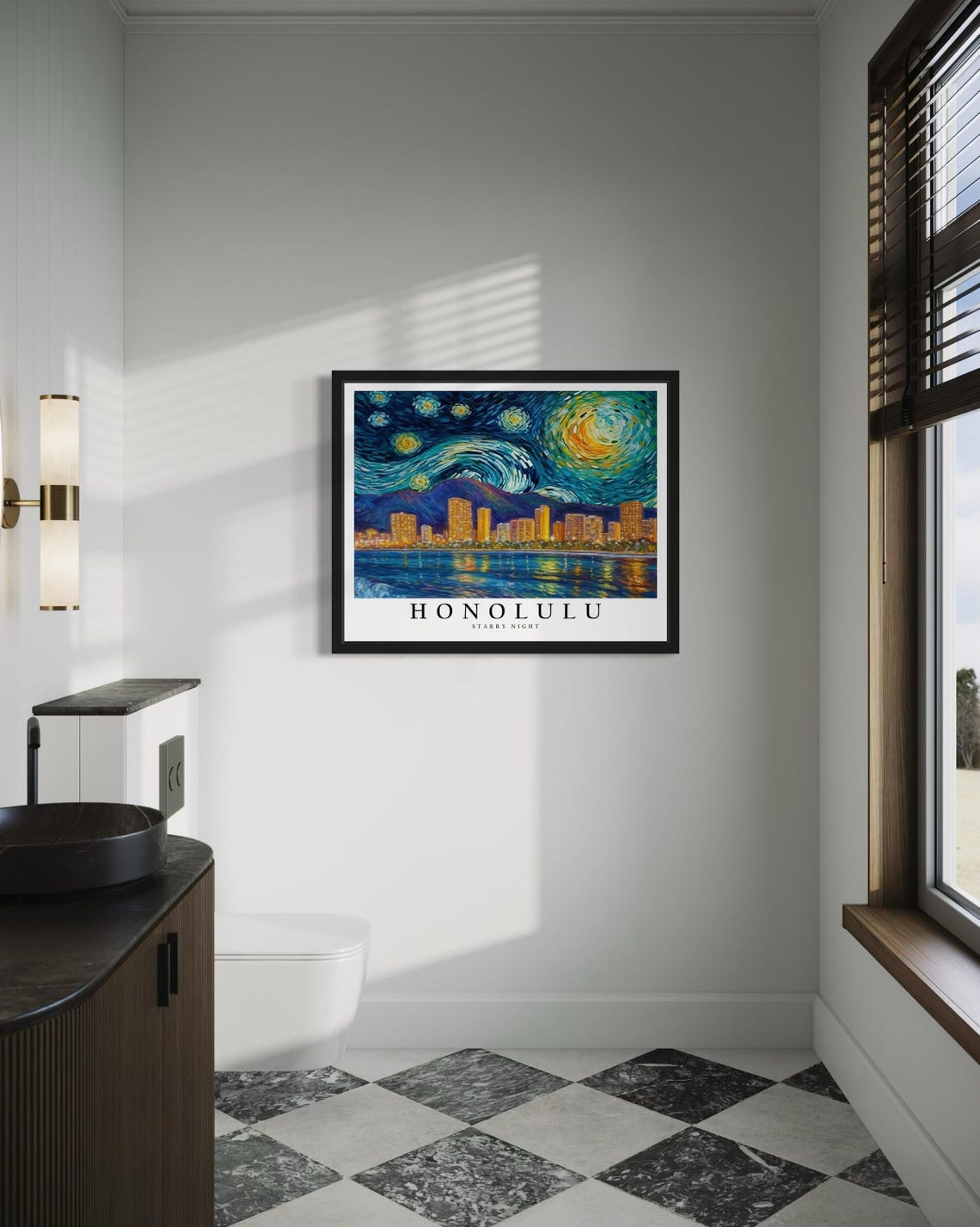 Honolulu Hawaii Waikiki Beachfront Starry Night Skyline Poster - Image 4