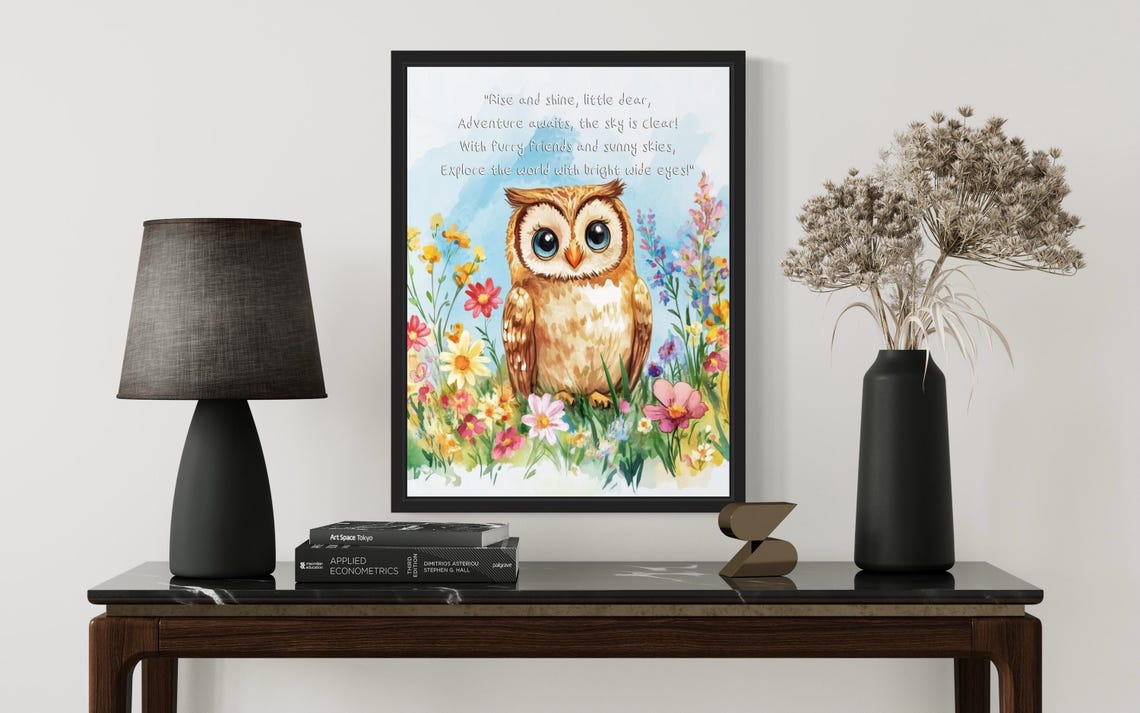 Big Eyed Baby Owl with Sweet Adventure Poem Nursery Wall Poster - Image 2