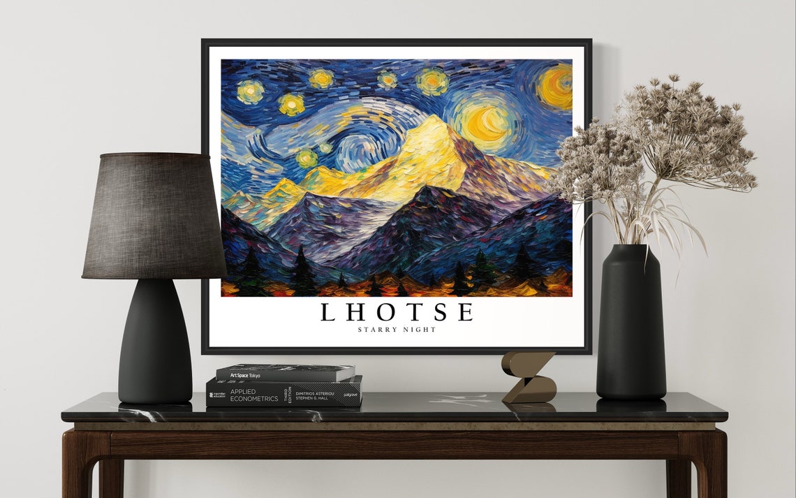 Lhotse Starry Night Golden Himalayan Summit Pines View Poster - Image 3