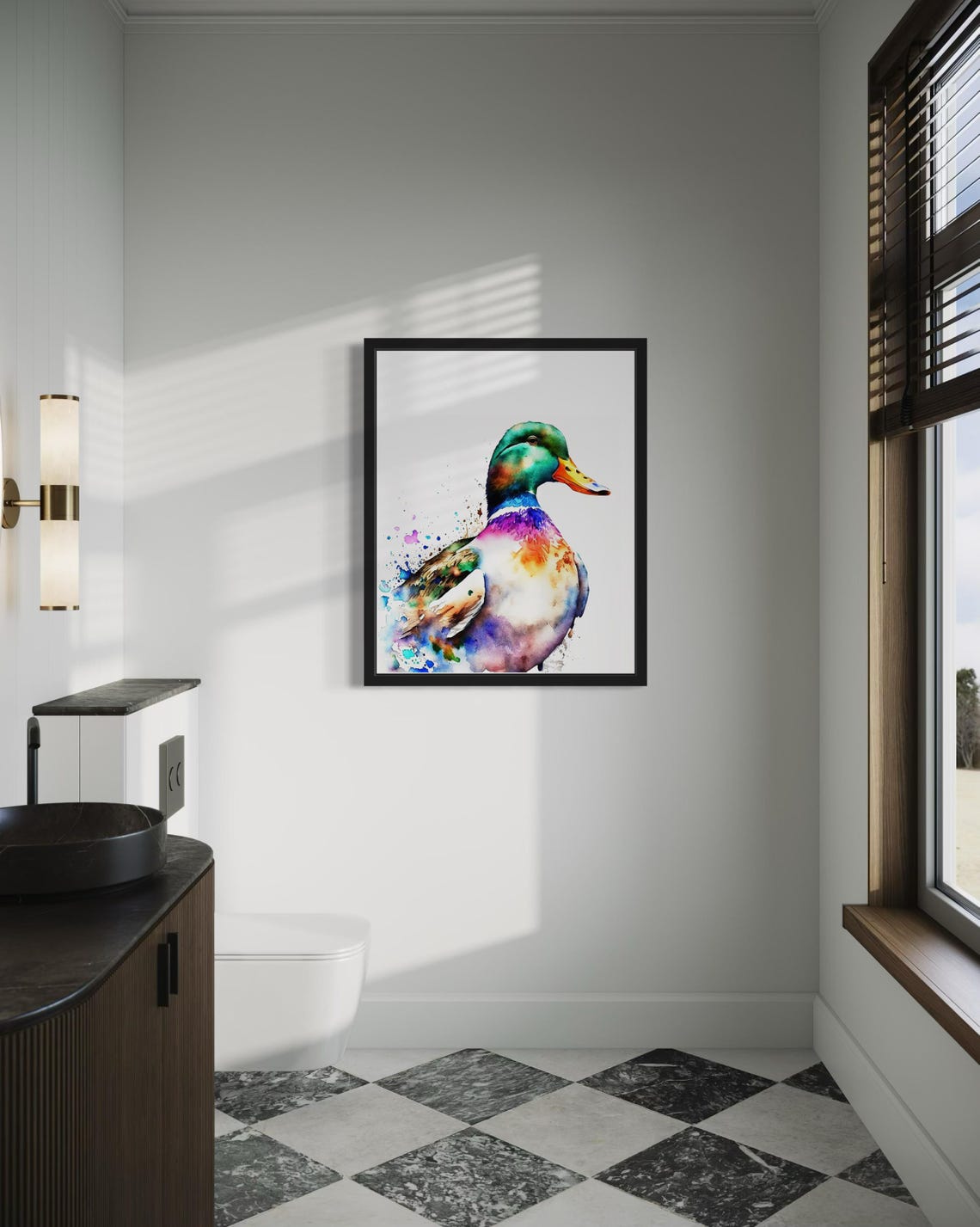 Mallard Duck Head In Colorful Watercolor Splash Style Poster - Image 3