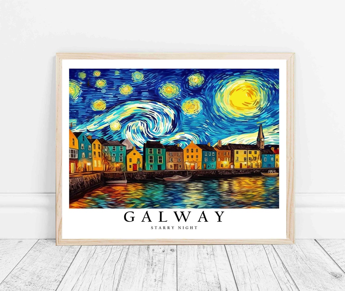 Galway Harbor Starry Night Van Gogh Style Coastal Art Poster - Image 3