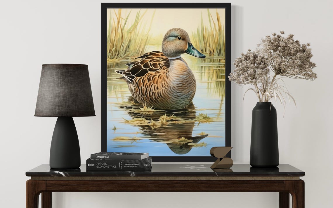 Gadwall Duck Resting in Calm Marsh Water Vintage Waterfowl Duck Poster - Image 2