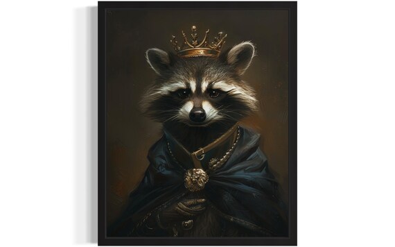 Crowned Raccoon King In Royal Robes Gothic Vampire Portrait Poster