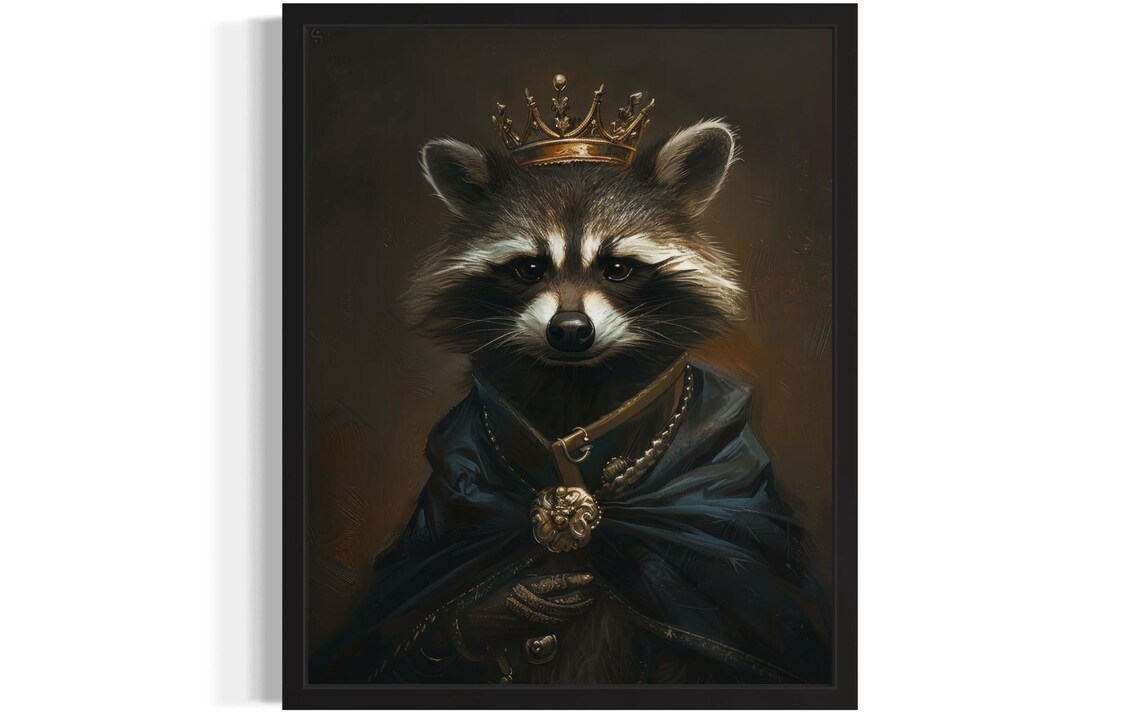 Crowned Raccoon King In Royal Robes Gothic Vampire Portrait Poster