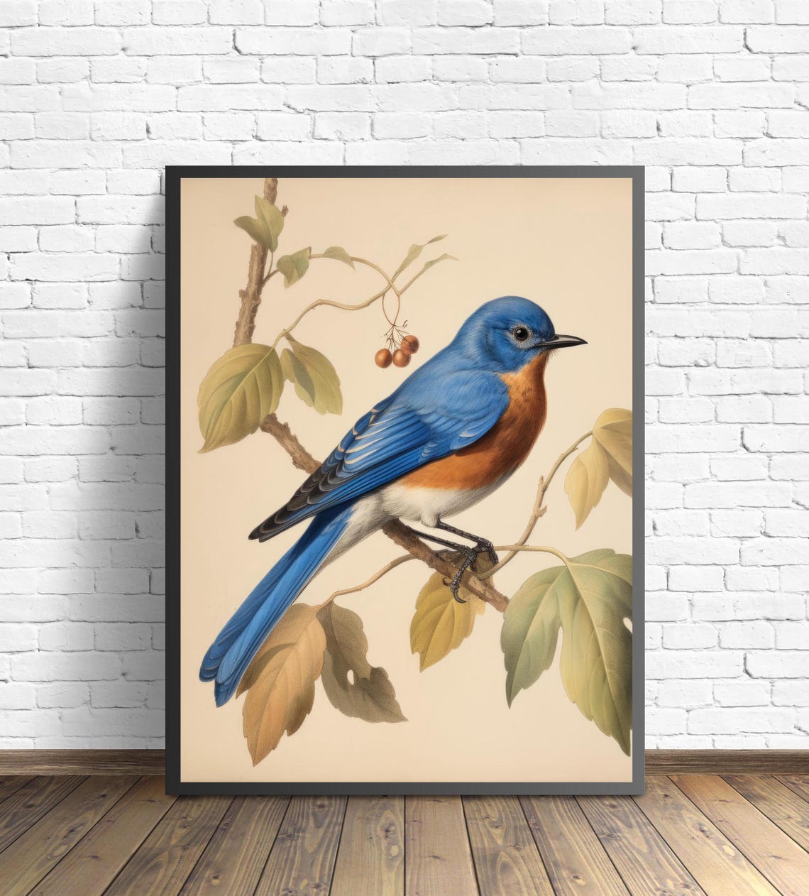 Eastern Bluebird Perched on a Blossoming Twig Vintage Songbird Poster - Image 3