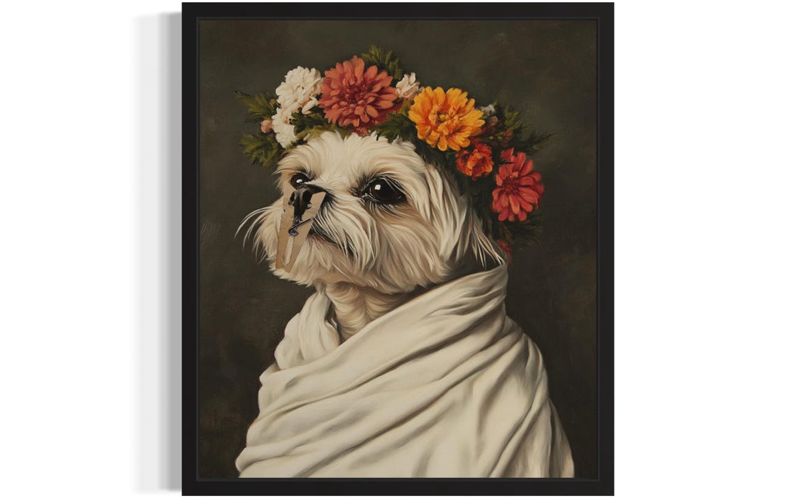 Maltese Dog Flower Crown Clothespin Funny Restroom Art Poster