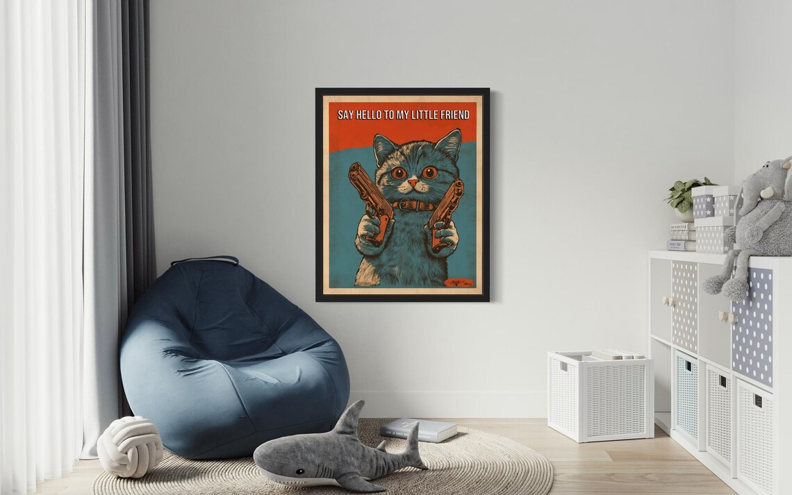Kitten Holding Pistols Say Hello to My Little Friend Vintage Poster - Image 3