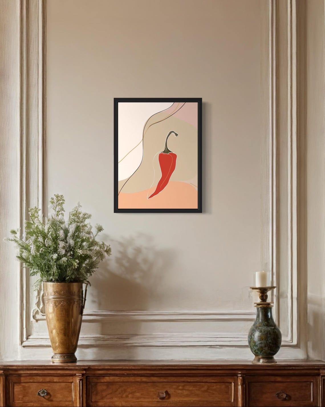Red Chili Pepper Minimalist Abstract Botanical Kitchen Art Poster - Image 2