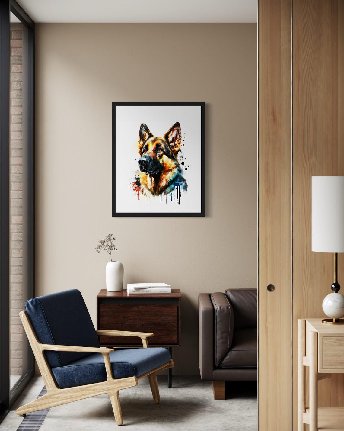 German Shepherd Paint Splash Watercolor Portrait Dog Art Poster - Image 3