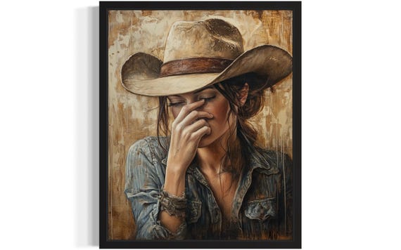 Cowgirl Hold Nose Art Print Bathroom Wall Art Poster Original Paint Artwork Artwork Decor