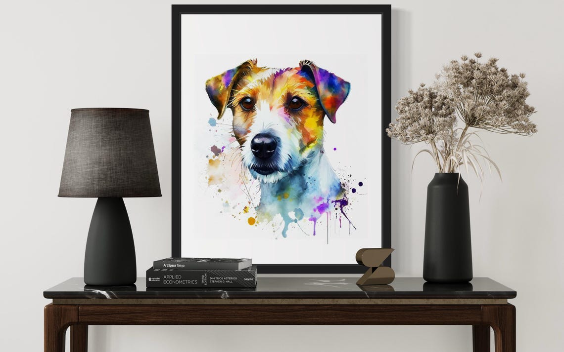 Parson Russell Terrier Dog Rainbow Splash Watercolor Portrait Poster - Image 3
