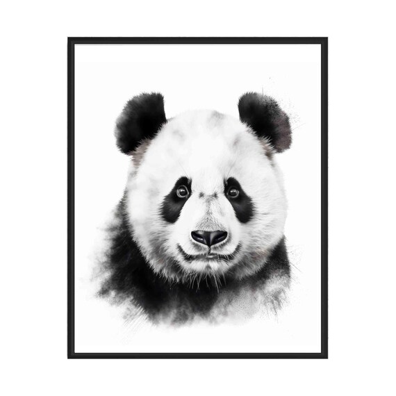 Gentle Giant Panda Face in Watercolor Black and White Art Poster
