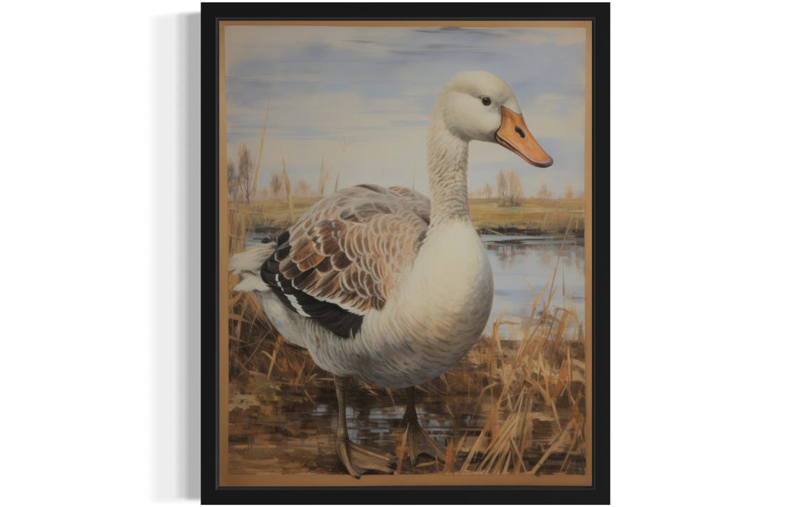 Bar-Headed Goose Standing in an Autumn Marsh Vintage Waterfowl Poster