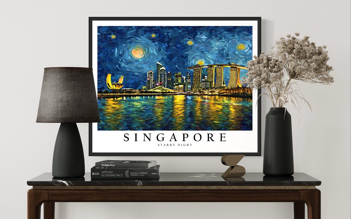 Singapore Marina Bay Skyline Van Gogh Starry Night City Poster - Image 3