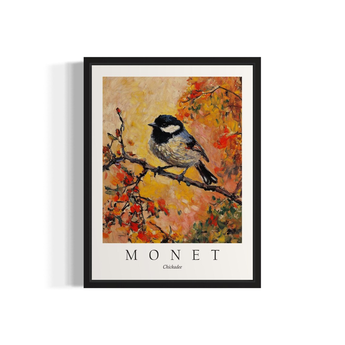 Chickadee Bird, Monet-Inspired Art Print