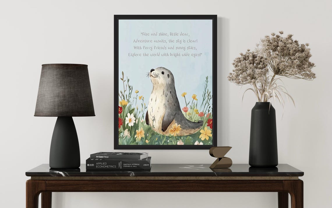 Sweet Baby Seal with Uplifting Adventure Poem Nursery Wall Poster - Image 2