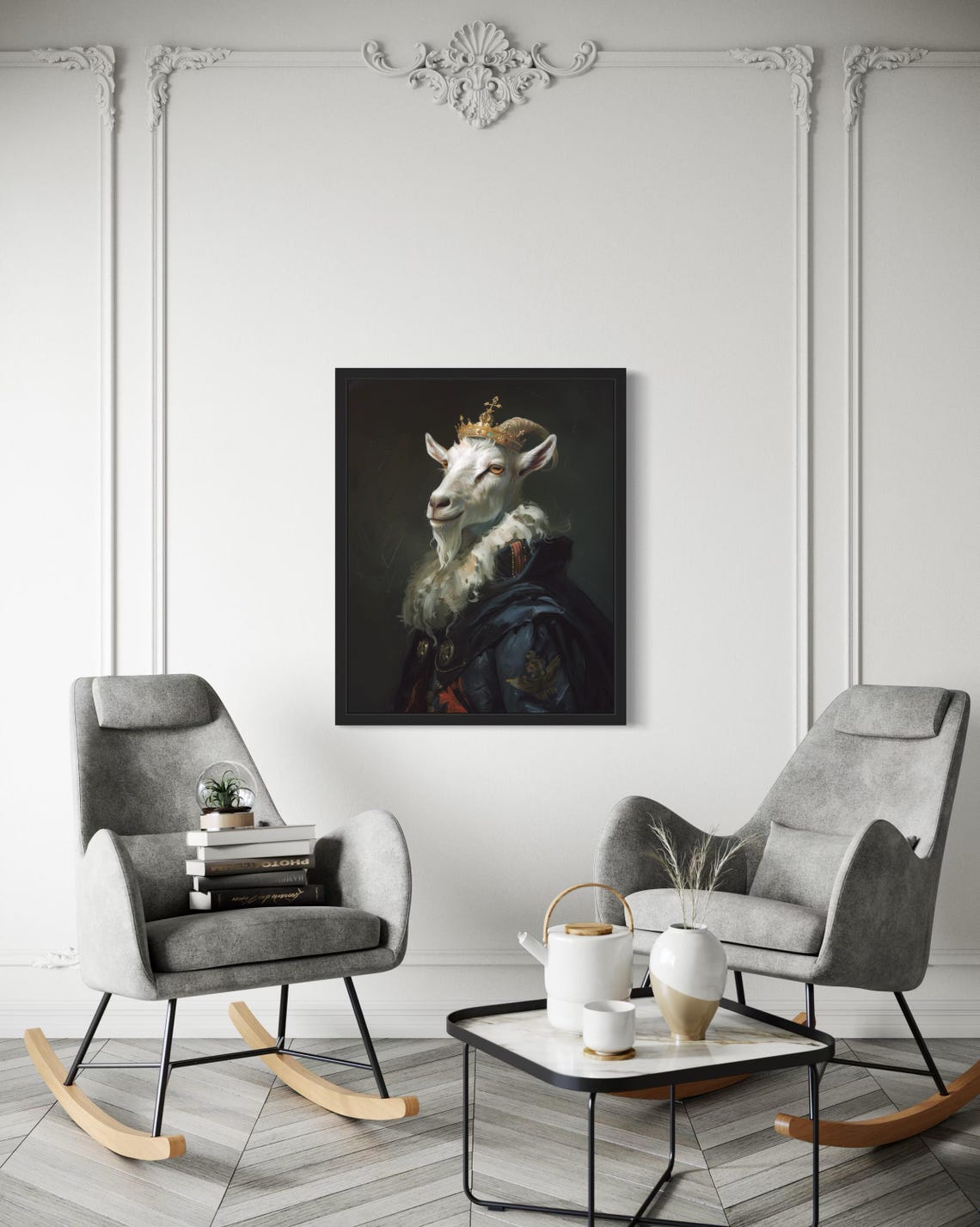 Crowned White Goat King In Royal Robes Gothic Portrait Poster - Image 3