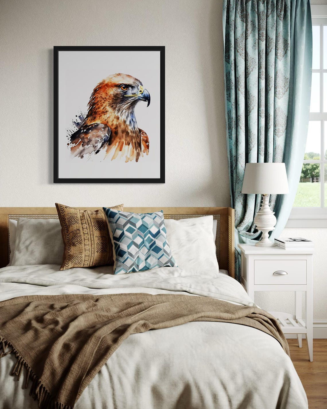 Hawk Head Portrait In Brown Watercolor Raptor Bird Art Poster - Image 4