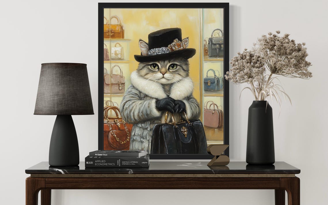 Fashionable Cat in Fur Coat and Top Hat at Luxury Boutique Poster - Image 2