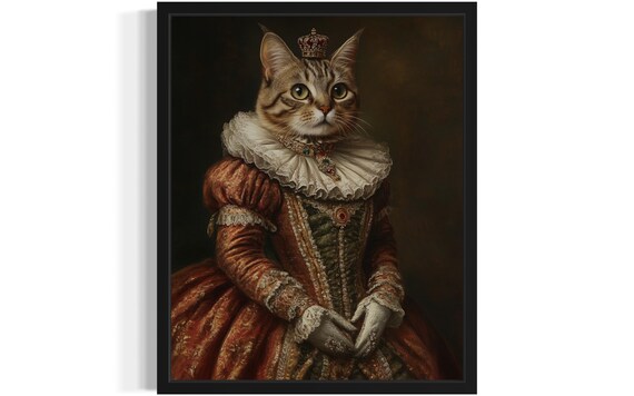 Royal Tabby Cat Queen Crown Renaissance Portrait Funny Art Poster