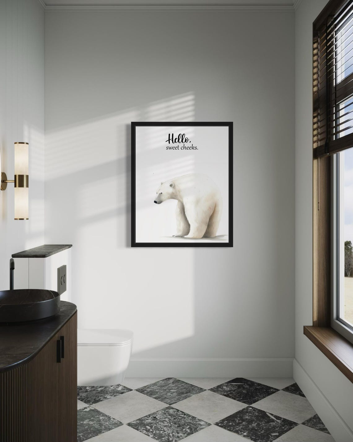 Hello Sweet Cheeks Polar Bear From Behind Bathroom Humor Poster - Image 3